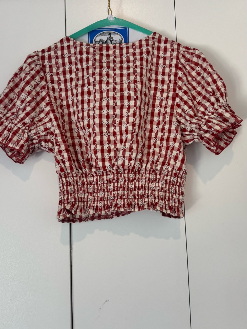 CLOSET CLEAN OUT: Red Gingham Crop Wrap Top with Button Front - Picture 3 of 5